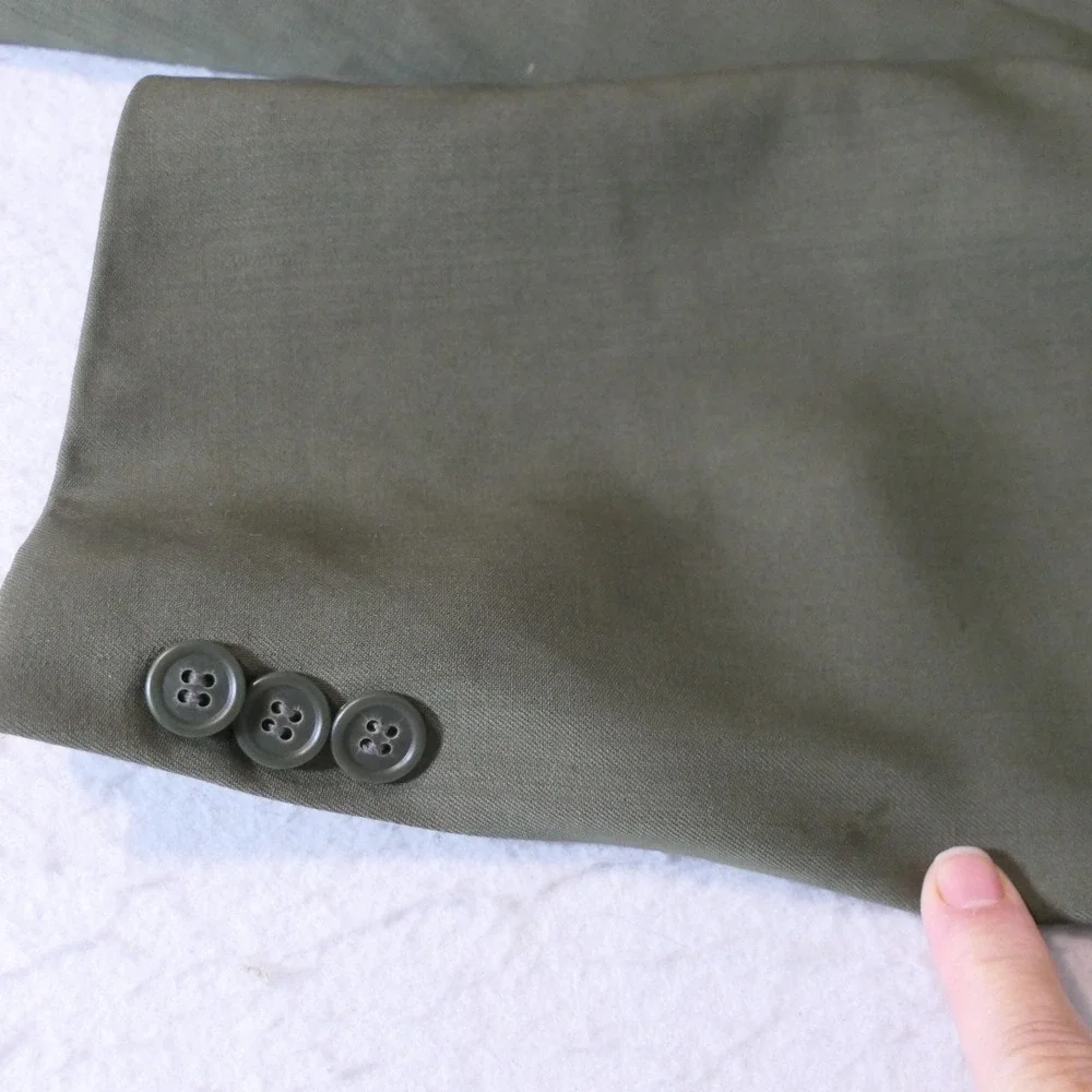 Oleg Cassini Mens Suit 43R Olive Green Wool Pleated Pants Dark Academia Earthy